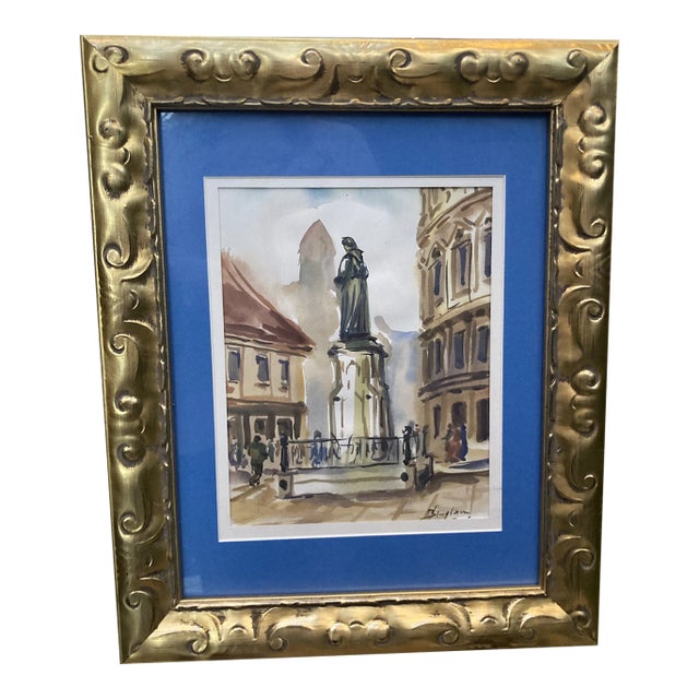 1970s Signed Watercolor Painting of Mesnicka Street in Croatia, Framed For Sale