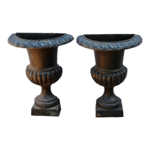 Vintage Cast Iron French Half Round Fluted Wall Planters - A Pair