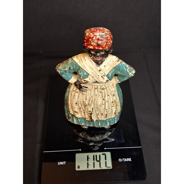 Antique Cast Iron Woman Hands on Hips Doorstop Original Paint 1920s Albany Foundry Americana For Sale - Image 11 of 11