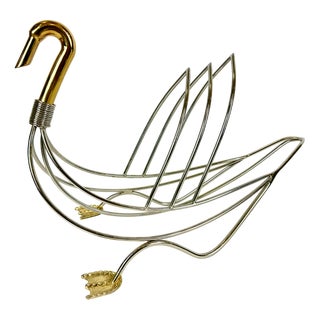 Regency Swan Chrome and Brass Magazine Rack, 1970s For Sale