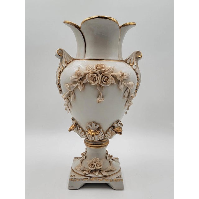 1950s Antique OOAK Mid Century Ornate Hand Made Capodimonte Italy Large Vase No Chips For Sale - Image 5 of 12