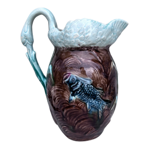 English Majolica Swan & Fishs Pitcher, Circa 1890