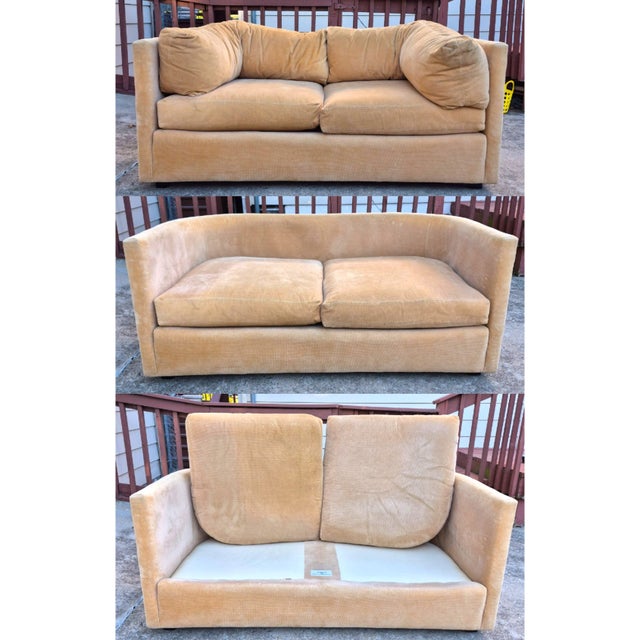 Pair of 1980s John Mascheroni for Swaim Postmodern Curved Back Playpen Style Love Seats For Sale - Image 13 of 16