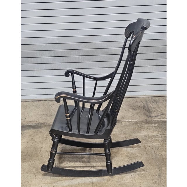 Black Late 20th Century Share Black Hitchcock Style Windsor Arm Rocking Chair Harvest Stencil Gold Accents For Sale - Image 8 of 8