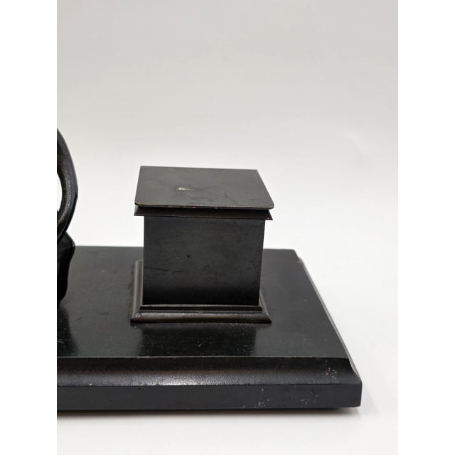 19th C Victorian Cast Iron Lion Double Inkwell Desk Set Antique Black Japanned. For Sale - Image 14 of 18