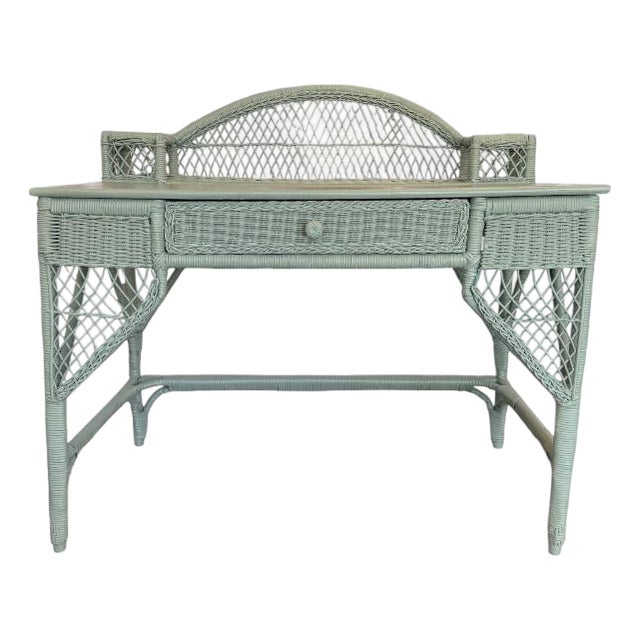 Vintage Woven Rattan Desk For Sale