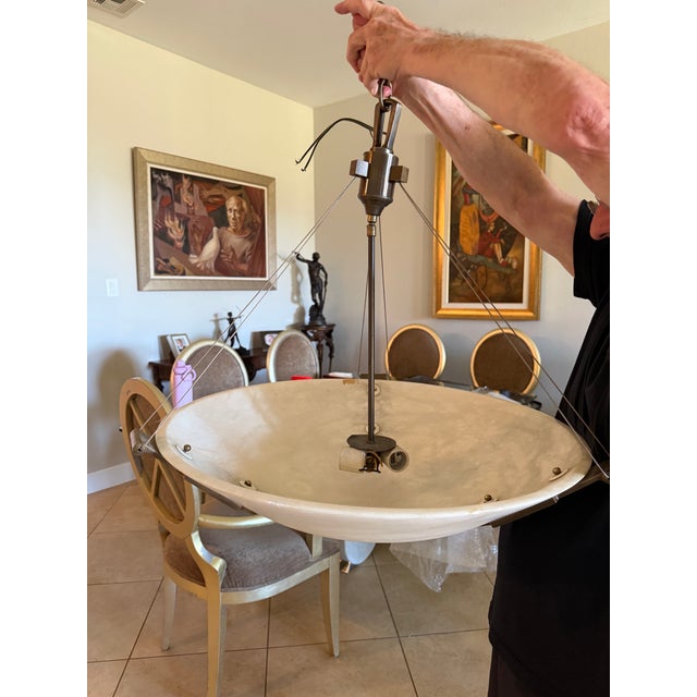 Vintage Art Deco Style The Alabaster Chandelier Oversized 24” Italian Alabaster Dome Chandelier For Sale - Image 4 of 5
