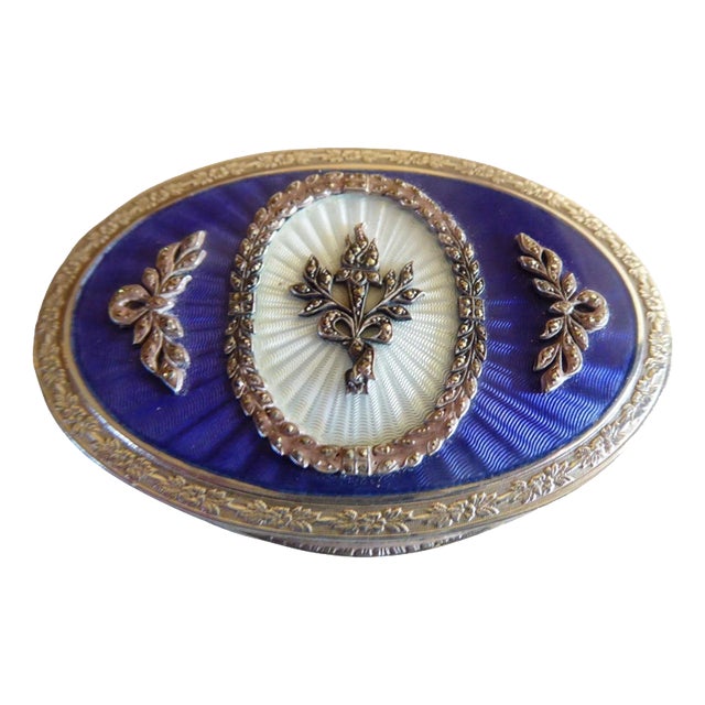 Antique Art Deco 935 Silver and Guilloche Enamel Marcasite Box, 1920s For Sale