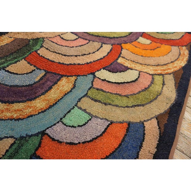 Black Amazing Multi Color and Geometric Desing Border Antique American Hooked Rug For Sale - Image 8 of 11