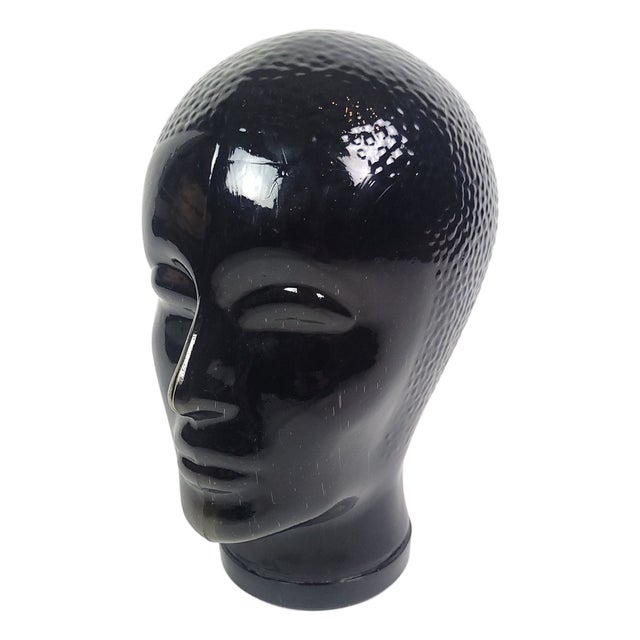 Vintage Black Glass Head by Piero Fornasetti, 1970 For Sale
