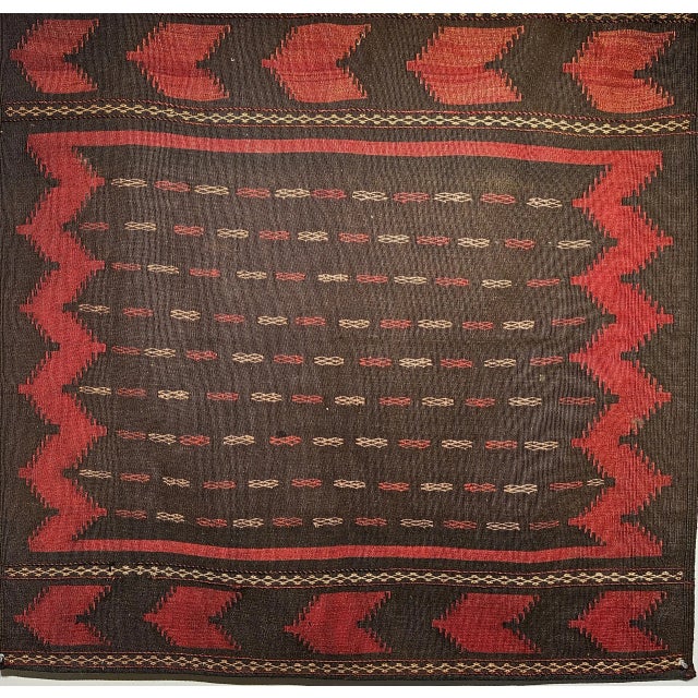 Tribal Vintage Baluch Sofreh Tribal Kilim, Handwoven Wool, Geometric Pattern, Brown & Red, 4’ X 4’ For Sale - Image 3 of 10