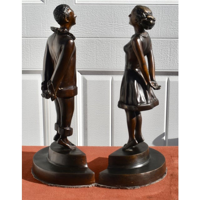 French Art Deco Style Bronze Bookends Flirt Lovers For Sale - Image 10 of 18