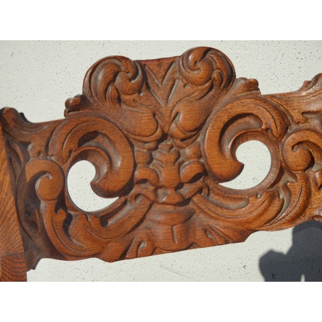 Vintage French Country Brown Oak Carved Arm Chair by Eldredge Co. For Sale - Image 10 of 16