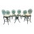 Hollywood Regency Veneman Cast Aluminum Clamshell Patio Set With Tags, Four Chairs, Bar Stools, and Glass Pedestal Table, 7 Pieces For Sale