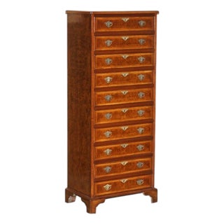 Burr Walnut Tallboy Chest of 10 Drawers For Sale
