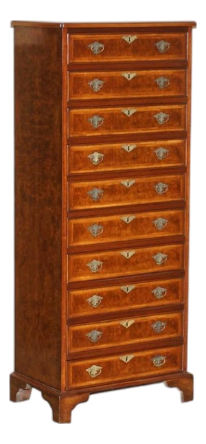 Burr Walnut Tallboy Chest of 10 Drawers