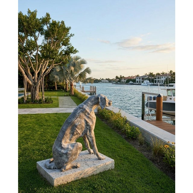 Slate Gray Industrial Modern Seated Hound – Hand-Wrought Steel Sculpture For Sale - Image 8 of 9