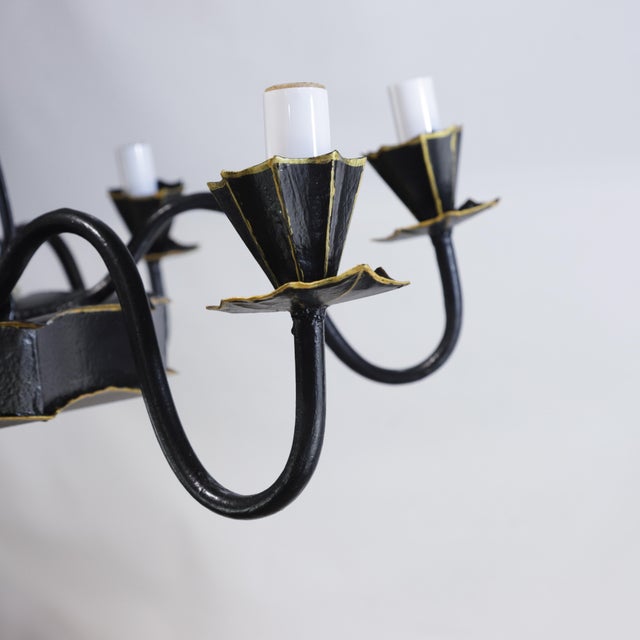 Metal Vintage Handcrafted Iron Black and Gold 8-Light Pendant Chandelier For Sale - Image 7 of 10