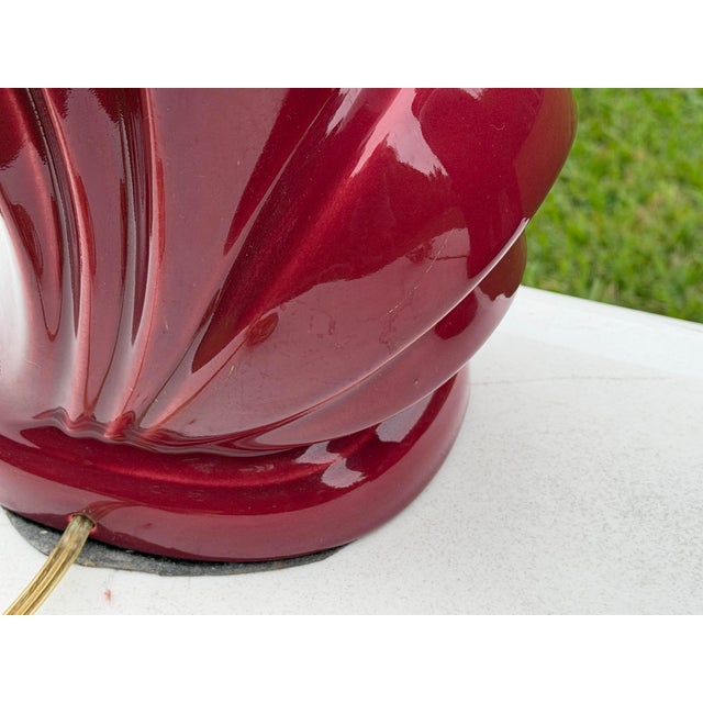 Vintage 1980s Postmodern Cranberry Red Sculptural Wave Ceramic Table Lamps - A Pair For Sale - Image 10 of 10