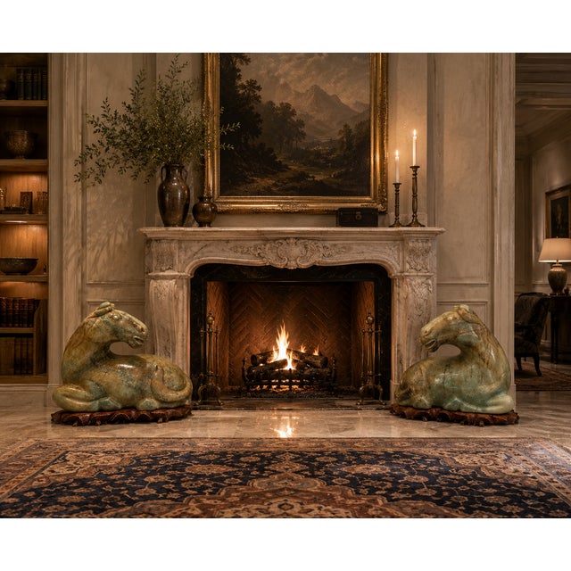 Late 20th Century Late 20th Century Carved Hardstone Reclining Horse Sculptures on Organic Wood Bases - a Pair For Sale - Image 5 of 17