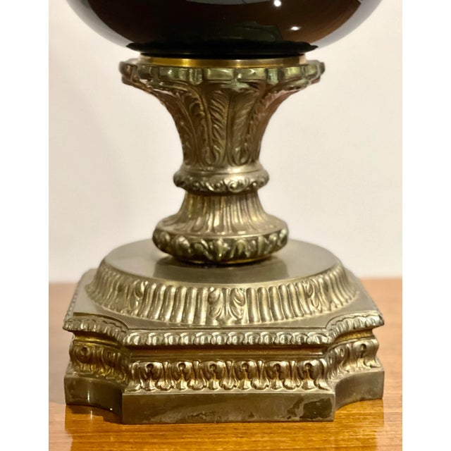 Metal Antique French Brass and Porcelain Table Lamp With Ormolu, Circa 1890 For Sale - Image 7 of 10