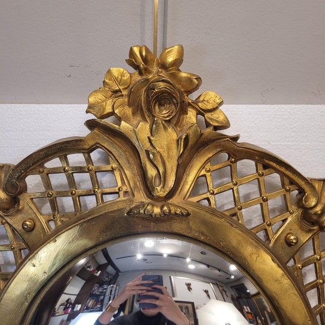 Metal Witch Mirror Convex Mirror in Gilt Bronze Frame, 1950s For Sale - Image 7 of 18