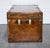 Vintage Hand-Dyed Brown Leather Lockable Storage Steamer Trunk For Sale - Image 11 of 18