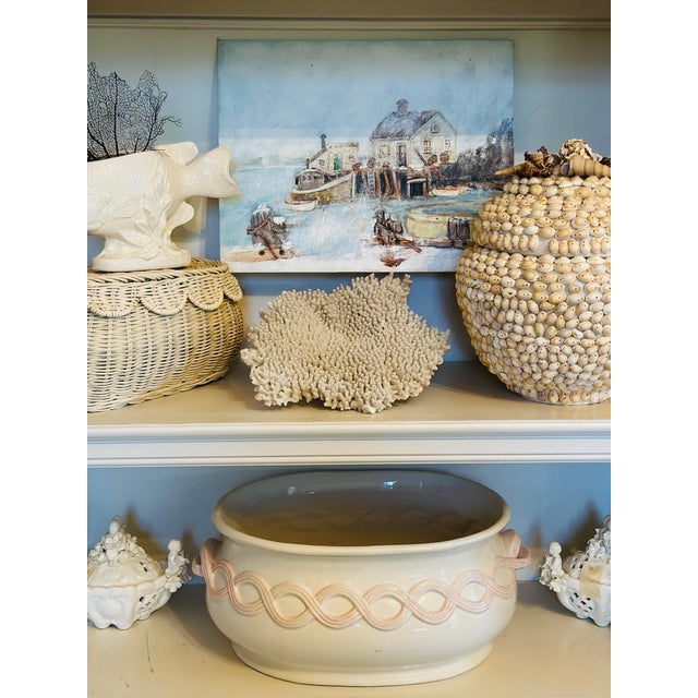 Baby Blue Vintage Coastal Oil on Board Painting For Sale - Image 8 of 8