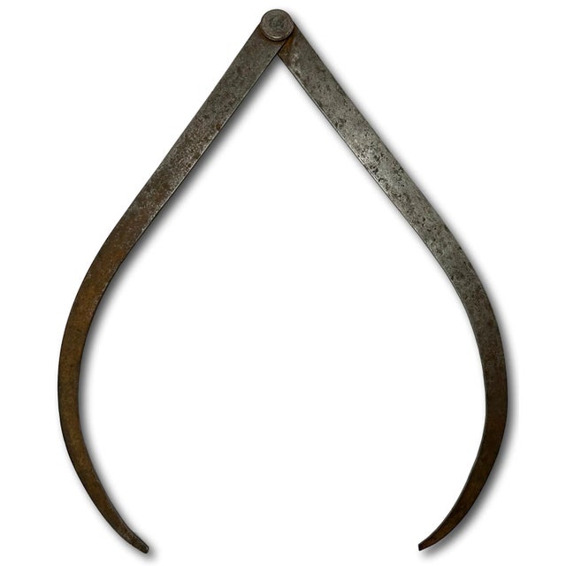 Metal Giant Antique Hand Made Wrought Iron Industrial Era Foundry Calipers Circa Mid 19th Century - 24 Inches Tall For Sale - Image 7 of 12