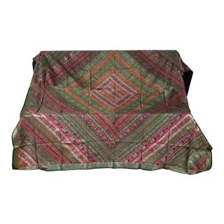 1970s Vintage Indian Silk Embroidered Fabric Made of Sari For Sale