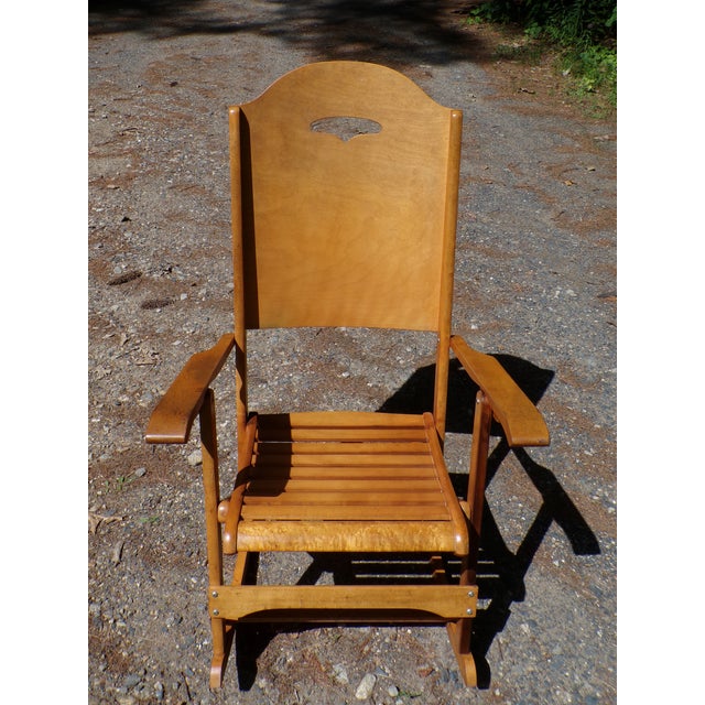 Vintage Mid Century Maple Folding Rocking Chair Rocker Clement MFG Canada For Sale In Boston - Image 6 of 18