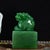 Chinese Shoushan Green Stone Seal, Carved Ancient Beast Chop, Chinese Scholar Stone Stamp With Gilded Inscription For Sale - Image 3 of 9