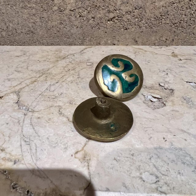 1950s Pepe Mendoza Set Two Round Pull Knobs Mayan Revival Malachite Mexico For Sale In San Diego - Image 6 of 7
