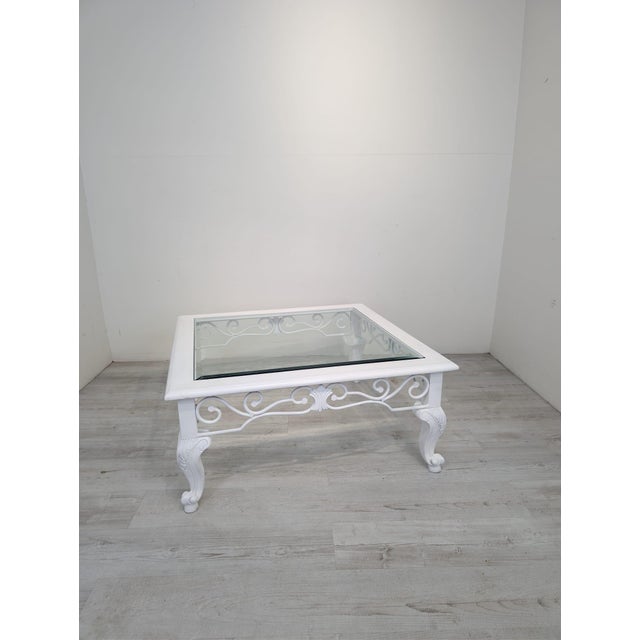 Baroque-style whitewashed coffee table with beveled glass Baroque-style whitewashed coffee table with beveled glass top....