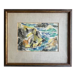 Ted Davis (American 1908 - 1995) 20th Century Watercolor Seascape Painting of Monhegan Island, Maine