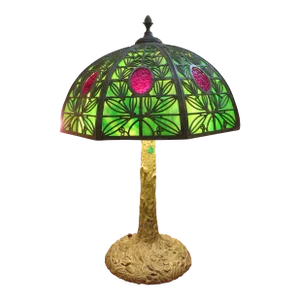 Beautiful Bradley Hubbard Bronze & Glass Panel Tree Form Table Lamp