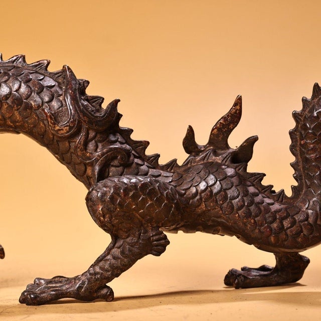 Metal Late 19th Century Gilt Bronze Walking Dragon Figurine, 1700g, High Relief, Mythical Beast For Sale - Image 7 of 10