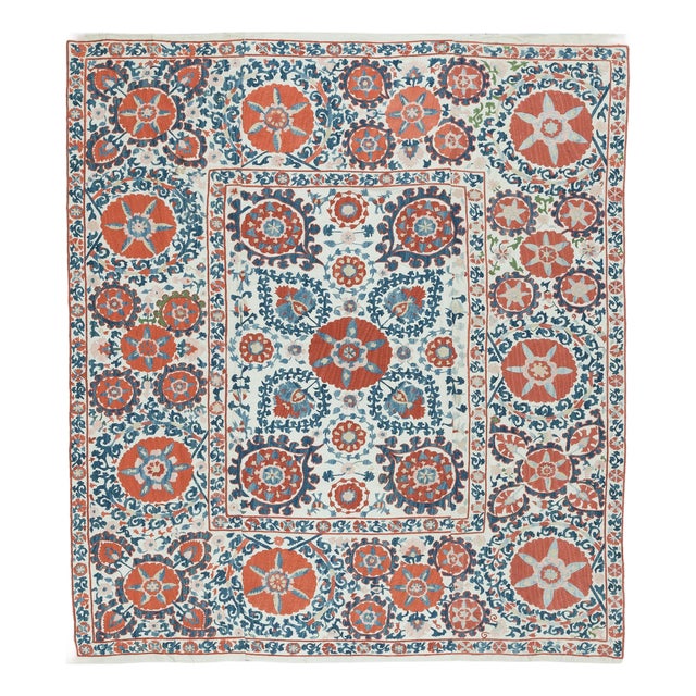 5x5 Ft Embroidered Silk Wall Hanging. Traditional Tablecloth. Decorative Bed Cover For Sale