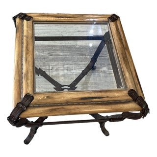 Vintage Jacques Adnet for Hermès Style Forged Iron & Wood Equestrian Buckle Side Table For Sale