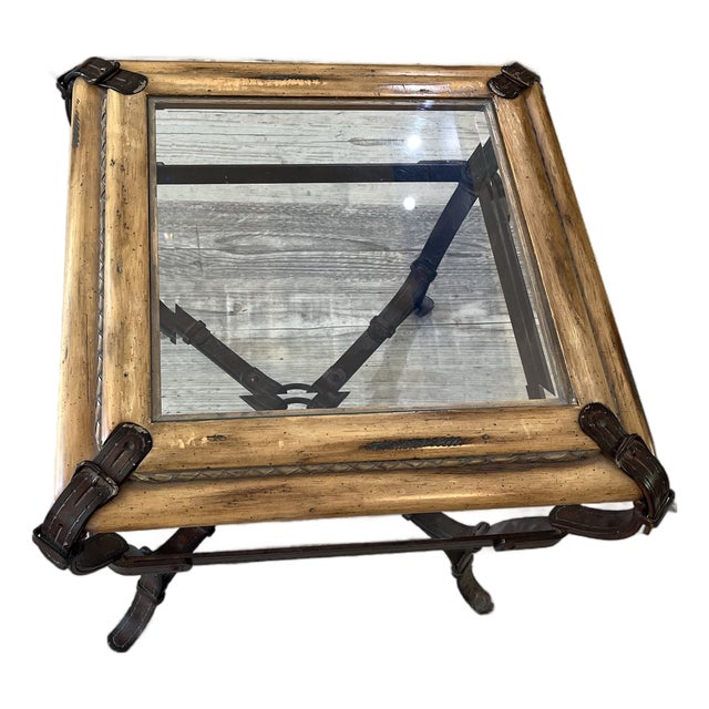 Vintage Jacques Adnet for Hermès Style Forged Iron & Wood Equestrian Buckle Side Table For Sale