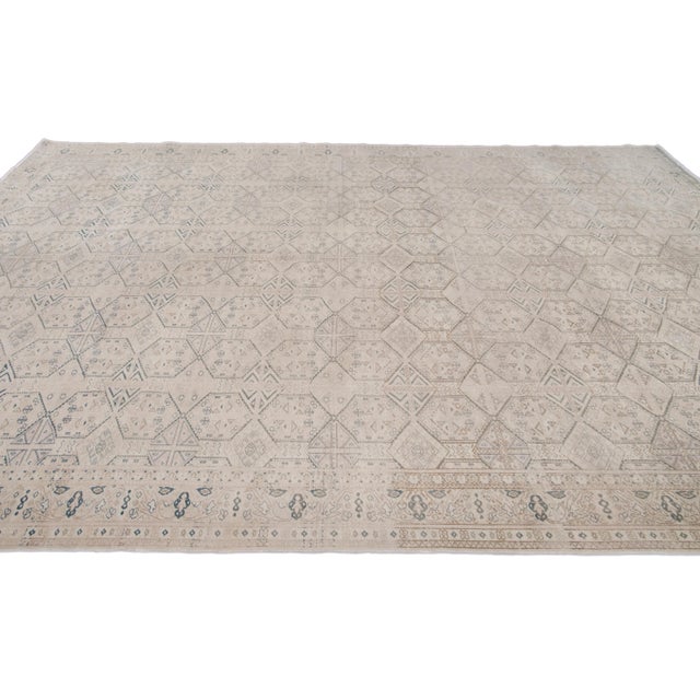 Textile Vintage Turkish Handmade Beige Geometric Wool Rug For Sale - Image 7 of 11