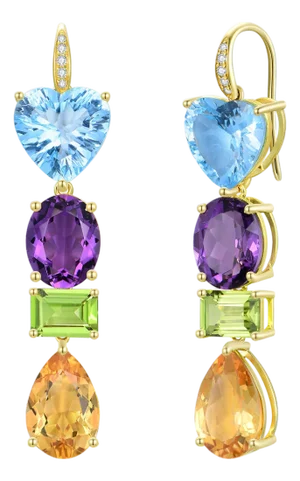 GemFusion 22.05ctw Topaz Amethyst Peridot Citrine Diamond Convertible Drop Earrings in 14k Gold