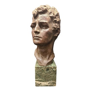 1920s Bronze Bust by Victor Demanet, "Buste D'homme", Sculpture on Marble Base For Sale