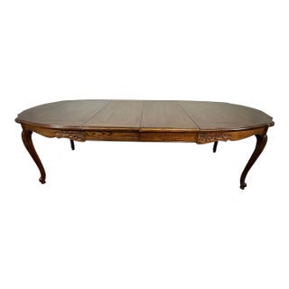 1990s Timeless Criss Cross Inlaid Dining Room Table With Three Leaves For Sale