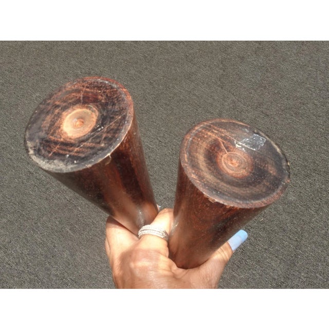 Vintage Danish Modern Style Brown Walnut Candle Holders - a Pair For Sale - Image 10 of 11