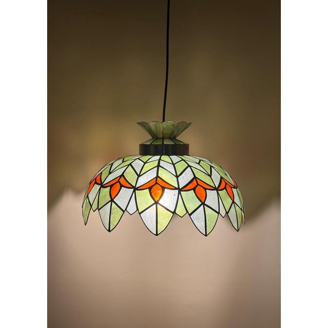 Handcrafted Palm Beach Capiz Shell Lotus Pendant, 1970s For Sale - Image 12 of 15