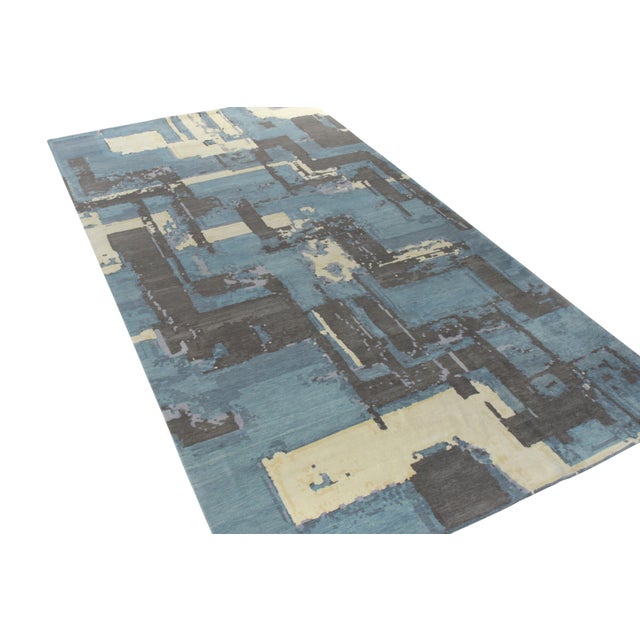 Contemporary Rug & Kilim’s Deco Style Modern Rug in Blue, Black Geometric Pattern For Sale - Image 3 of 5
