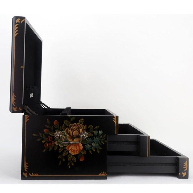 Tole Painted Black Lacquer Silverware Flatware Chest For Sale In Dallas - Image 6 of 12