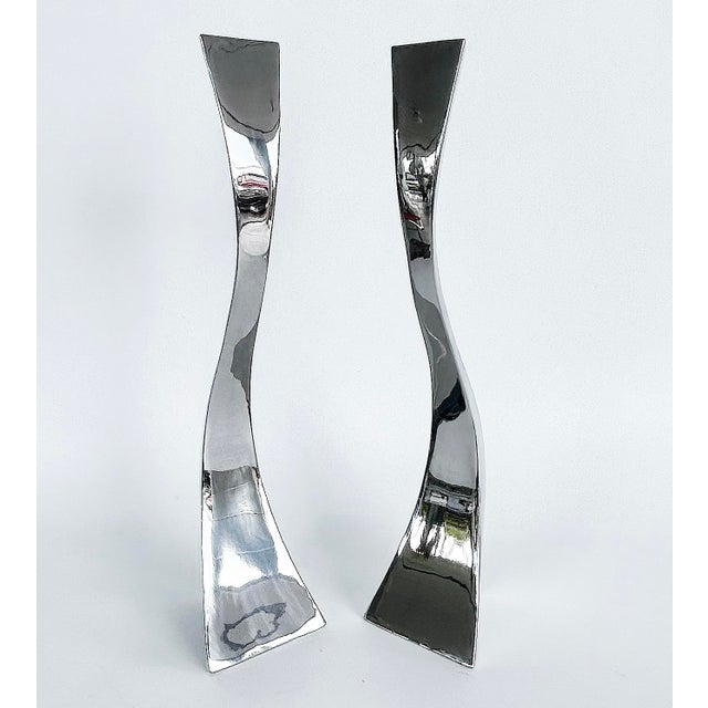 2020s Sculptural Hand-Made Stainless Steel Freeform Candlesticks by Curtis Norton For Sale - Image 5 of 9