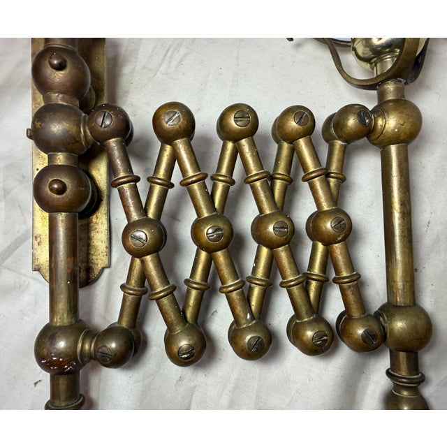 Antique Expandable Extendable Brass Industrial Electric Wall Sconce Fixture Lamp For Sale - Image 4 of 12